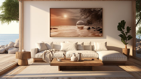 View of photo frame with interior home decor. Generative AIの素材