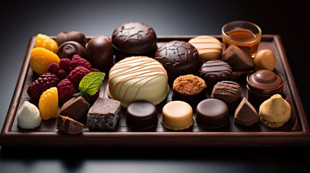 A tray of assorted chocolates and other sweets including one that. Generative AIの素材