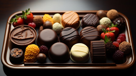 A tray of assorted chocolates and other sweets including one that. Generative AIの素材