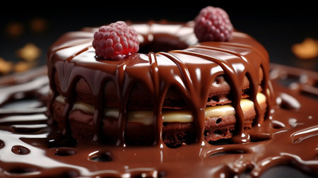 Chocolate dessert gourmet indulgence decorated with icing. Generative AIの素材
