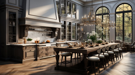 Elegance and luxury in modern domestic kitchen. Generative AIの素材