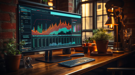 A computer monitor with a graph on it. Generative AIの素材