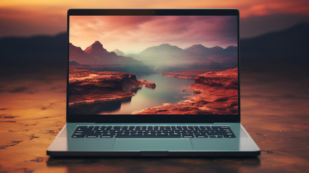 Professional Laptop Mockup Trendy Background High Quality and Realistic Design for Effective Marketing. Generative AIの素材