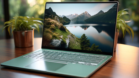 Modern Laptop Mockup Trendy Background Realistic and High Quality Design for Marketing Success. Generative AIの素材