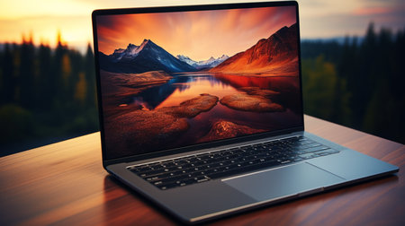 Sleek Laptop Mockup Trendy Background High Quality and Realistic for Effective Marketing. Generative AIの素材