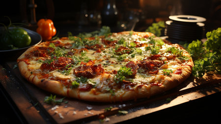 Savory pizza baked with fresh ingredients and herbs. Generative AIの素材