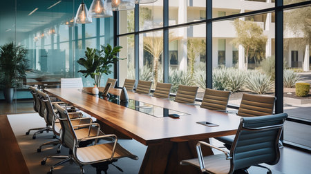 Modern style office with exposed concrete floor and a lot of plants. Generative AIの素材