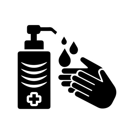Hand wash, corona virus, hand, sanitizer icon. Black vector graphics.のイラスト素材
