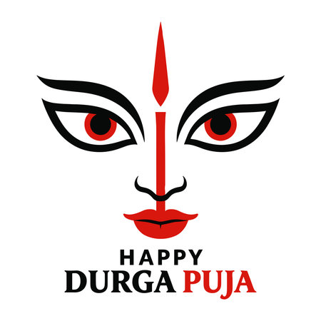 Vector illustration of goddess Durga face with red tilak and traditional design for Happy Durga Puja festival greeting isolated on transparent backgroundのイラスト素材