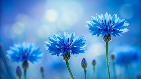 Simplicity in nature bright blue flowers against a soft focus background outdoor photography tranquil environmentの素材