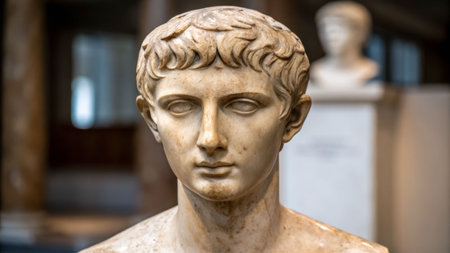 Artistic close-up view of classical sculpture in museum ancient artworks cultural heritage elegant settingの素材