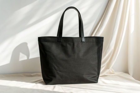 Soft minimalist black canvas tote bag stylish lifestyle accessory indoor soft lighting environment elegant viewの素材