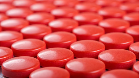 Macro shot of smooth consistent red plastic material studio setup product photography close-up view textural conceptの素材