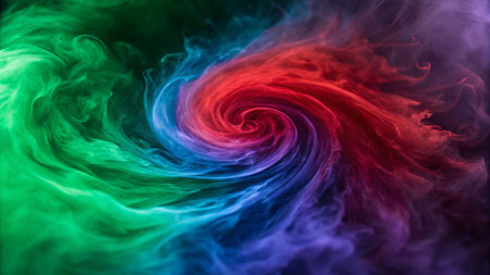 Dynamic particle swirl abstract art vibrant emerald and sapphire colors digital canvas close-up view visual conceptの素材