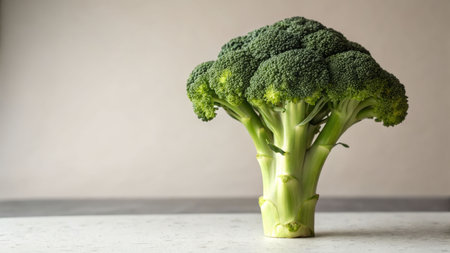 Single broccoli stalk standing upright on neutral background nature image tiny tree conceptの素材