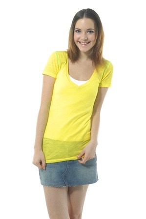 Portrait of beautiful young woman isolated on whiteの写真素材