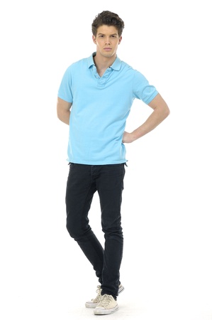 Portrait of smiling happy glad guy in casuals の写真素材