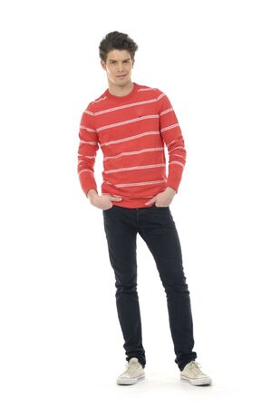 Portrait of smiling happy glad guy in casuals の写真素材