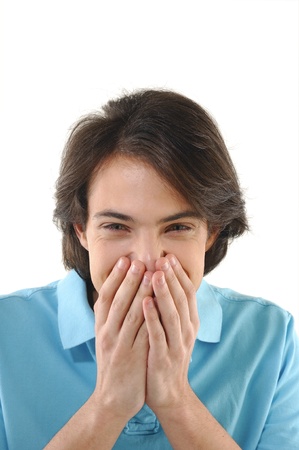 Close up studio picture of a young manの写真素材