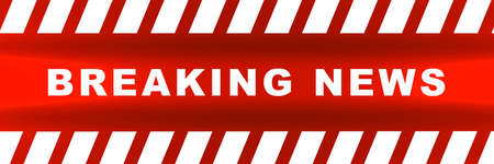 inscription breaking news on caution lines backgrounds Worn hazard stripes warning tapes danger signsの写真素材