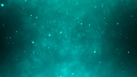 Blue neon background with shiny chaotic flying particlesの写真素材