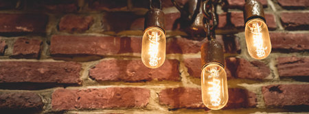 Grunge lamp on the wall. Steampunk background Lighting decorの写真素材