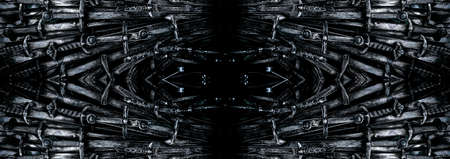 Metal knight swords horizontal background. Close up. The concept Knights.の写真素材