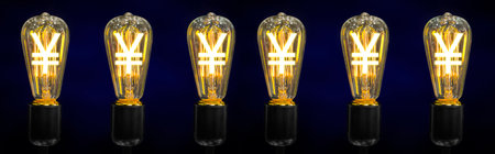 The sign of the world currency is inside of the retro lamps.の写真素材