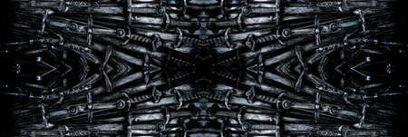 Metal knight swords horizontal background. Close up. The concept Knights.の写真素材