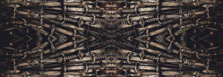 Metal knight swords horizontal background. Close up. The concept Knights.の写真素材
