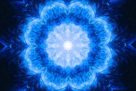 Kaleidoscopic visual effect for a DJ background. Music background. Abstract flower shape to sound waves.の写真素材