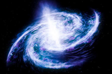 Purple star nebula forms a spiral galaxy. Colonization. Space travel concept. Interplanetary travel in the galaxy.の写真素材