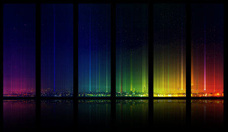 Landscape of the modern night city. Abstract colorful panorama of the city.