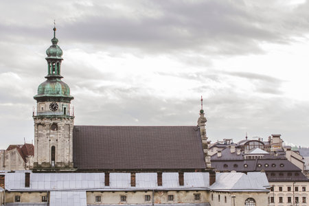 Top view of the city of Lviv, Ukraine. Roofs of old houses.の写真素材