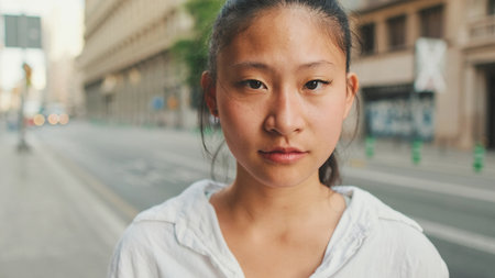Close-up of young woman looking at the camera and smilingの写真素材