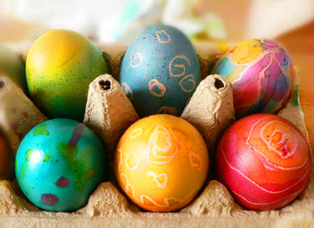 Orthodox Easter is celebrated with colored eggsの写真素材