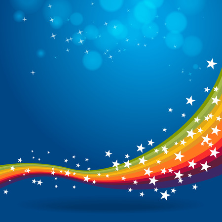Rainbow with stars on blue backgroundのイラスト素材