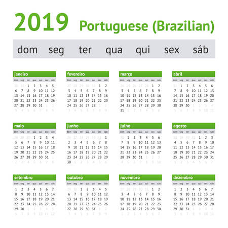 2019 Portuguese American Calendar. Week starts on Sundayの写真素材