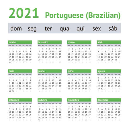 2021 Portuguese American Calendar. Weeks start on Sundayのイラスト素材