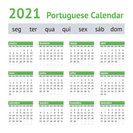 2021 Portuguese European Calendar. Weeks start on Mondayのイラスト素材