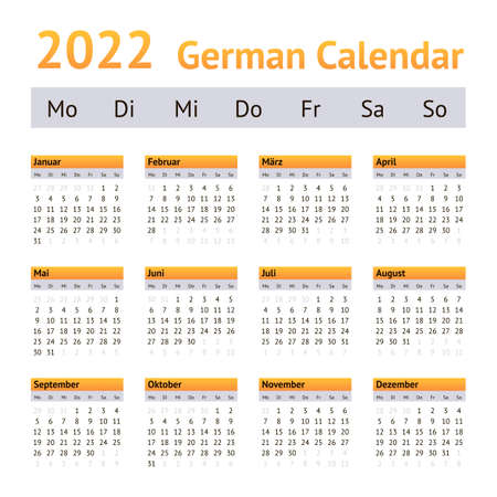 2022 German Annual Calendar. Weeks start on Mondayのイラスト素材