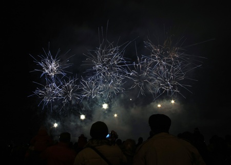 Crowd watching fireworksの写真素材