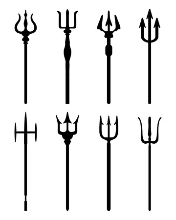 Set of trident, black silhouettes on a white backgroundのイラスト素材