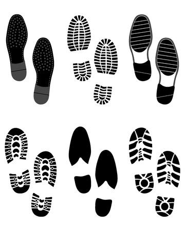 Black prints of shoes on a white backgroundのイラスト素材
