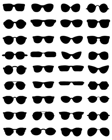 Black silhouettes of different eyeglasses on a white backgroundのイラスト素材