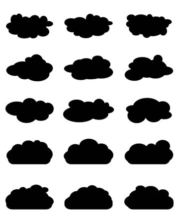 Set of various black clouds on white backgroundのイラスト素材