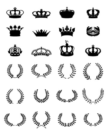 Silhouettes of crowns and wreaths on a white background.のイラスト素材