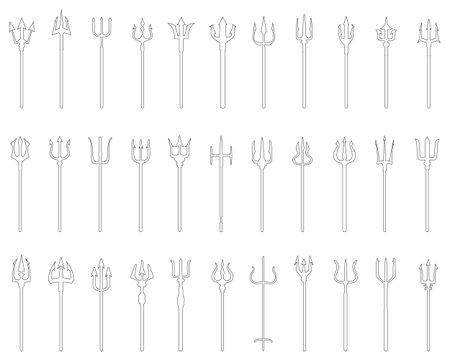 Set of isolated tridents on a white background