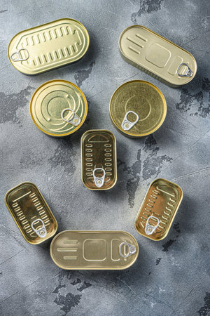 Face concept assortment types of shapes canned food, fish , fruits, vegetables, meat, soup top view...