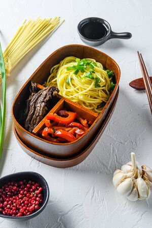 Homemade Bento pack lunch with ingredients side viewの写真素材